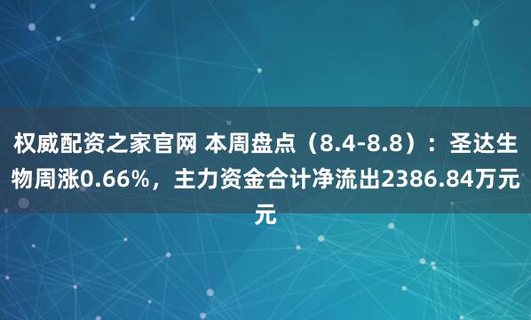 权威配资之家官网 本周盘点（8.4-8.8）：圣达生物周涨0.66%，主力资金合计净流出2386.84万元
